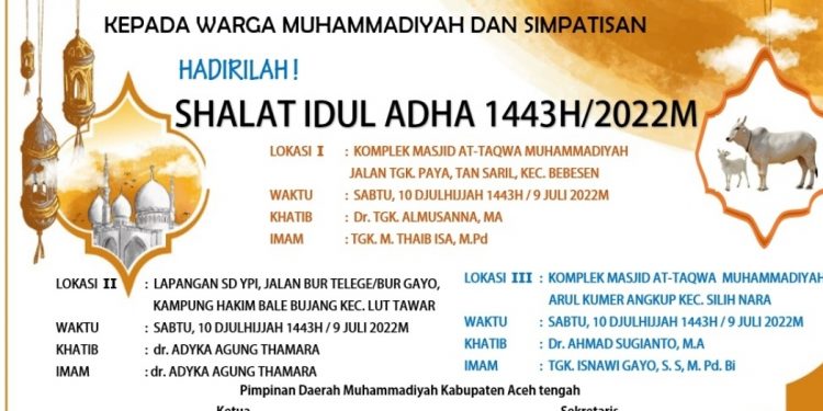 Tiga Lokasi Salat Idul Adha Tanggal 9 Juli di Takengon Aceh Tengah