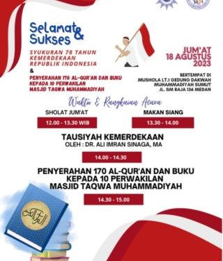 Tausyiah Kemerdekaan, MPI PW Muhammadiyah Sumut Bagikan 170 Quran untuk 10 Masjid